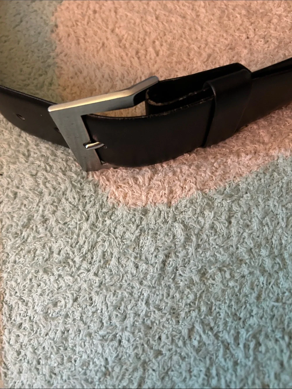 Men's Black Leather Belt with Silver Buckle